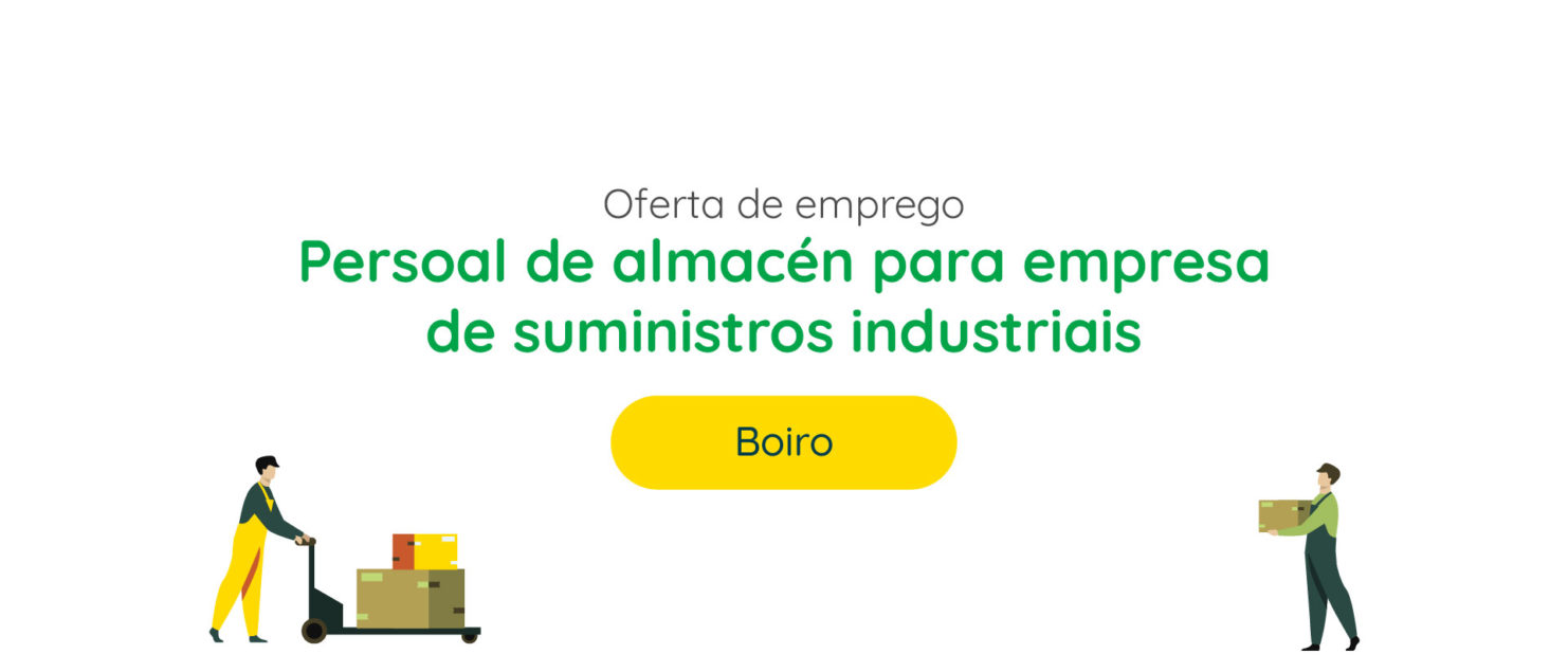 Oferta de emprego: Persoal de almacén para empresa de suministros industriais na zona de Boiro. Envíanos o teu CV a empregoinclusivo@asociacionambar.org